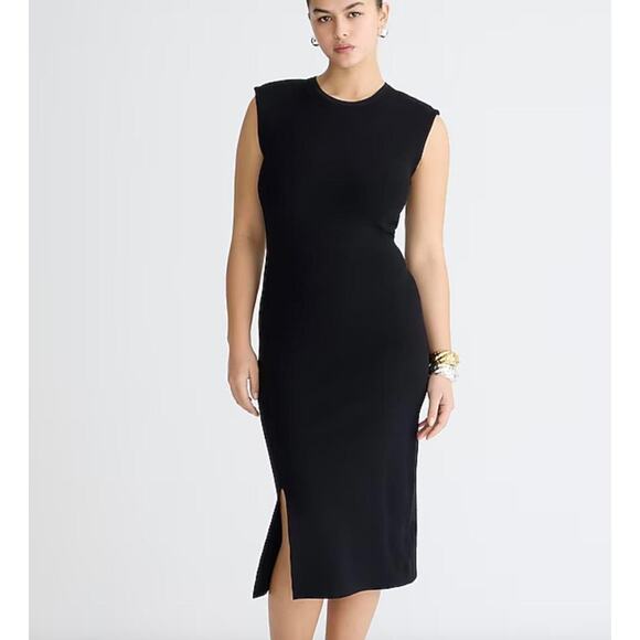 J.Crew Sleeveless Sweater Dress Stretch Viscose Knit Minimalist Black Large NWT - Picture 1 of 13